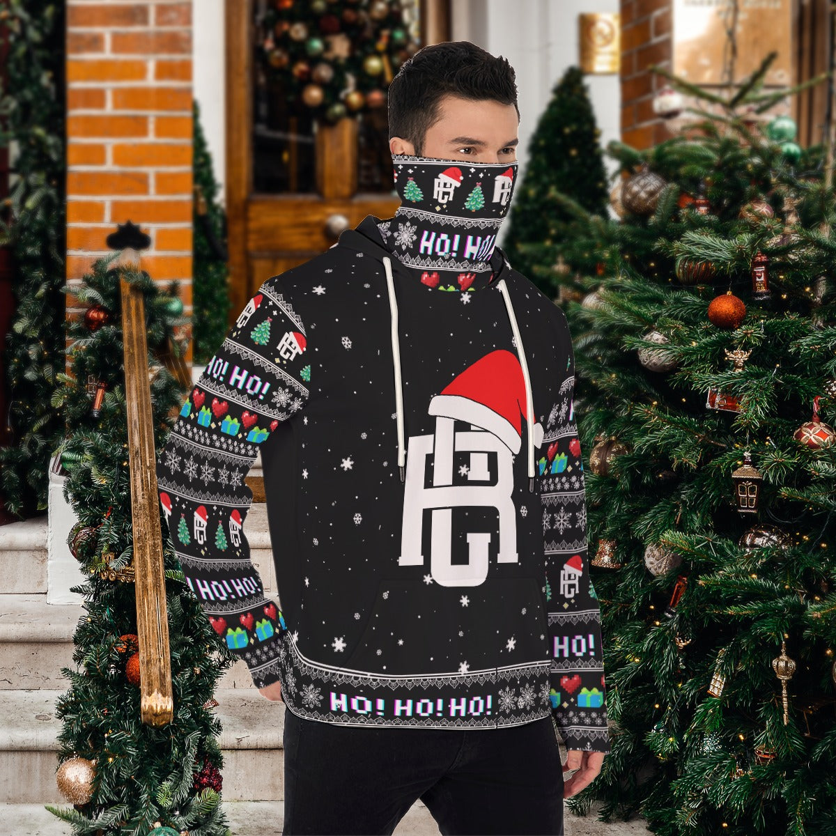 Men's Christmas Pullover Hoodie With Mask