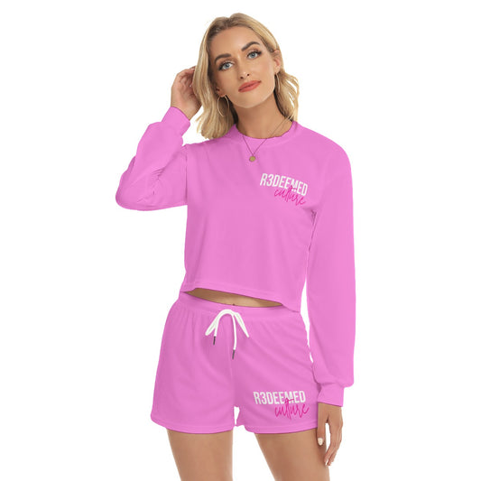 Womens' 2 piece short set pnk- loungewear