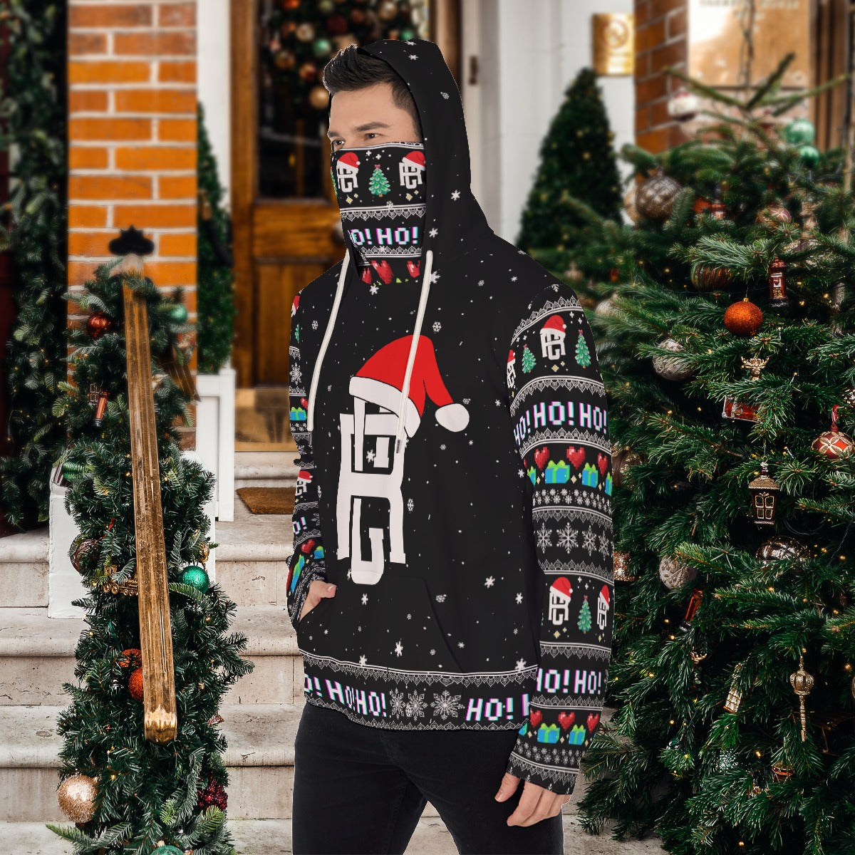 Men's Christmas Pullover Hoodie With Mask