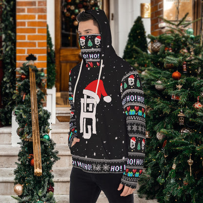 Men's Christmas Pullover Hoodie With Mask- blk