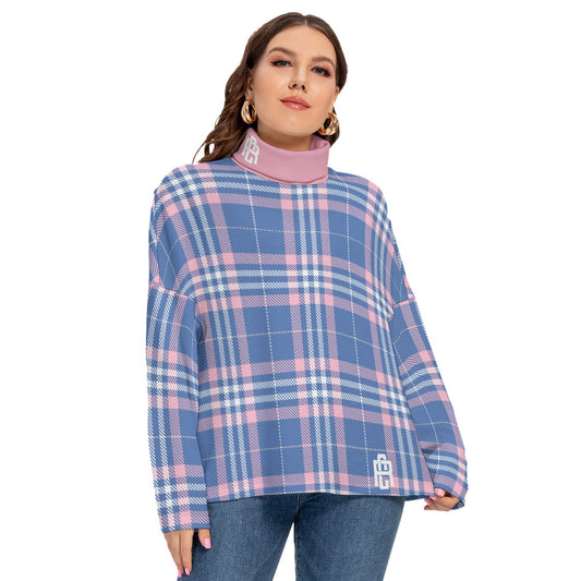 RC Women's Pink and Blue Plaid Turtleneck