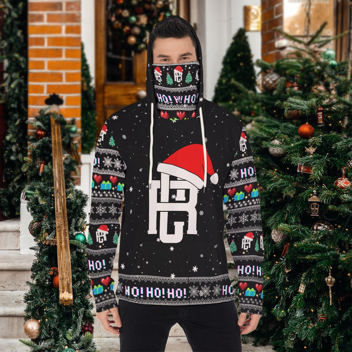 Men's Christmas Pullover Hoodie With Mask